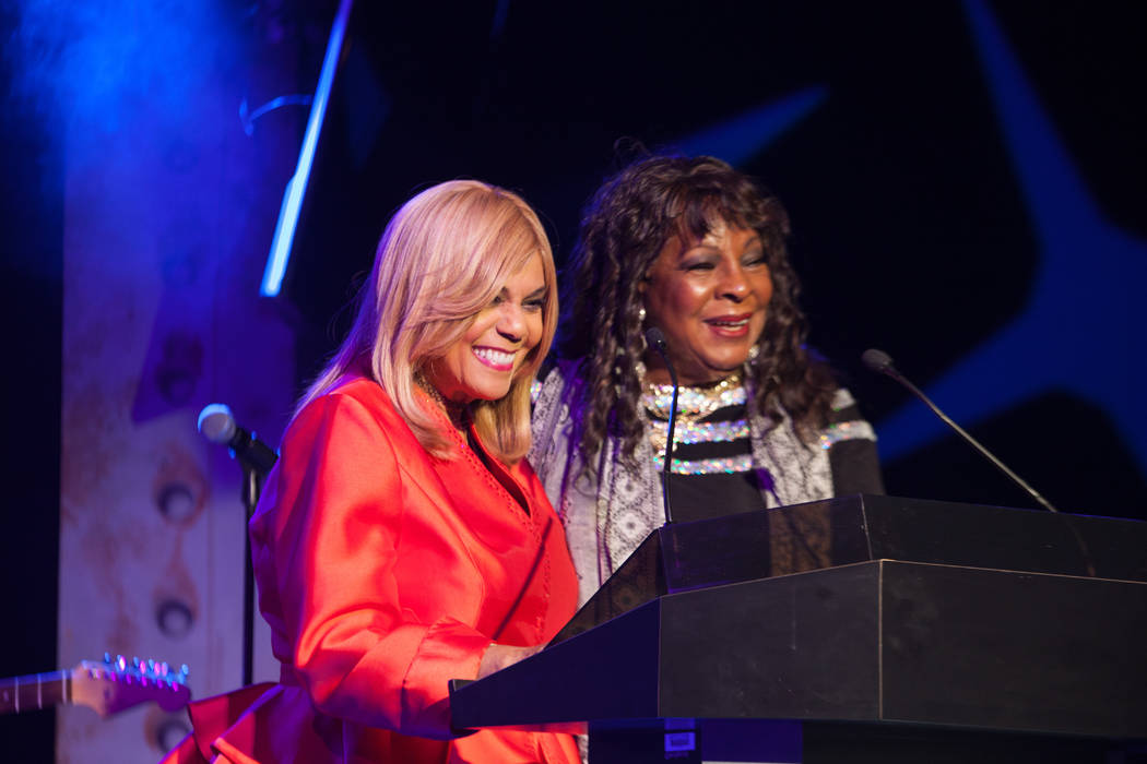 Martha Reeves, right, shown with presenter Claudette Robinson, accepts her Casino Legends award ...