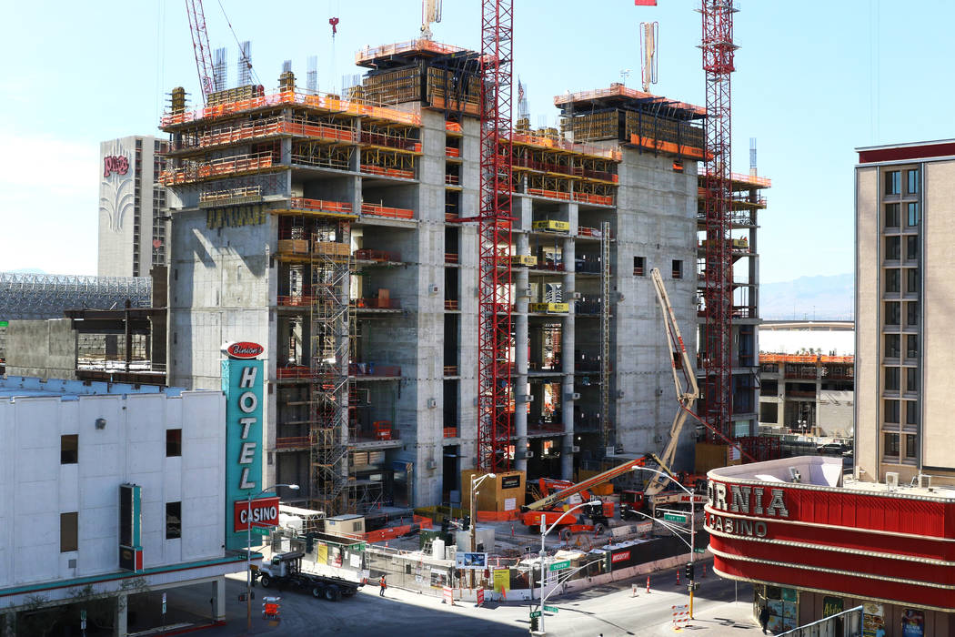 The Circa construction site is seen in downtown Las Vegas on Monday, Oct. 21, 2019. (Bizuayehu ...