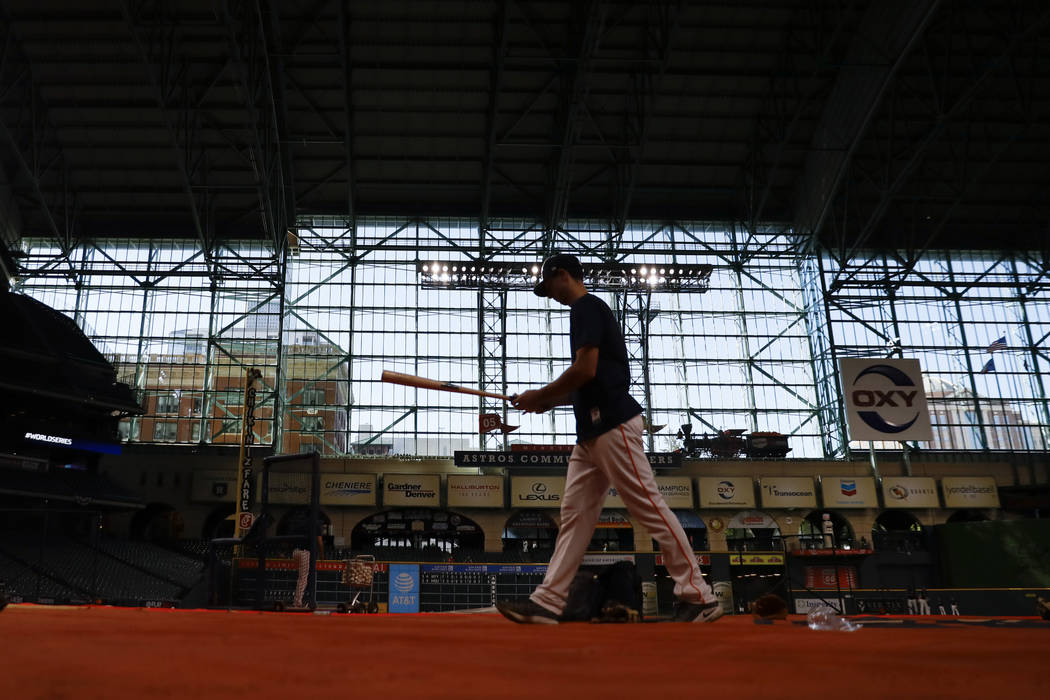 Houston Astros right fielder Kyle Tucker prepares to take batting practice for baseball's World ...