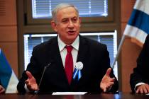 FILE - In this Oct. 3, 2019, file photo, Israeli Prime Minister Benjamin Netanyahu speaks durin ...