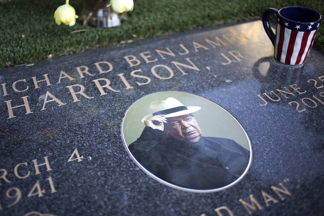 The grave of Richard "Old Man" Harrison sits at Palm Northwest Cemetery on Monday, Oct. 21, 201 ...