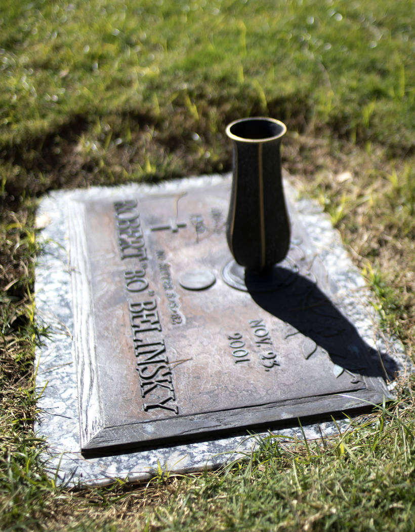 Baseball player Bo Belinksy's grave lies in Davis Memorial Park on Wednesday, Oct. 16, 2019, in ...
