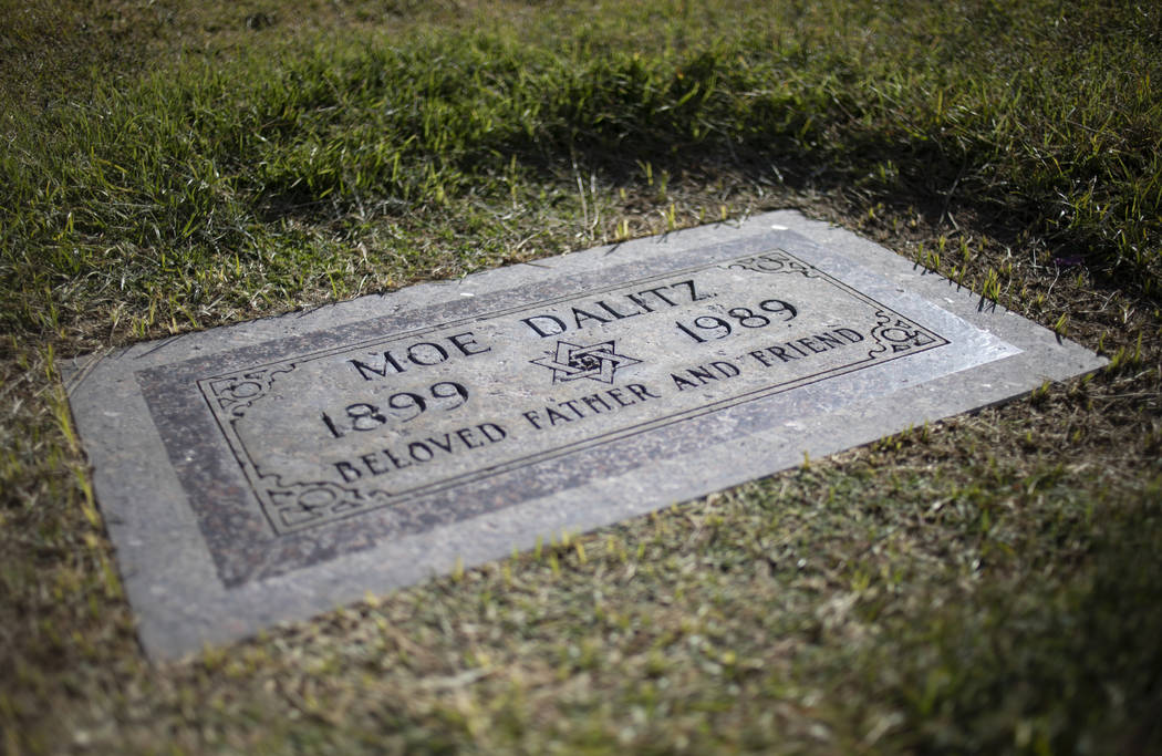 The grave of Morris Barney "Moe" Dalitz sits in Palm Eastern Cemetery on Monday, Oct. ...