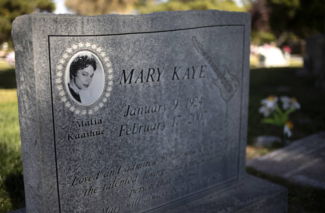 Musician and recording artist Mary Kaye's grave is pictured at Palm Northwest Cemetery on Monda ...