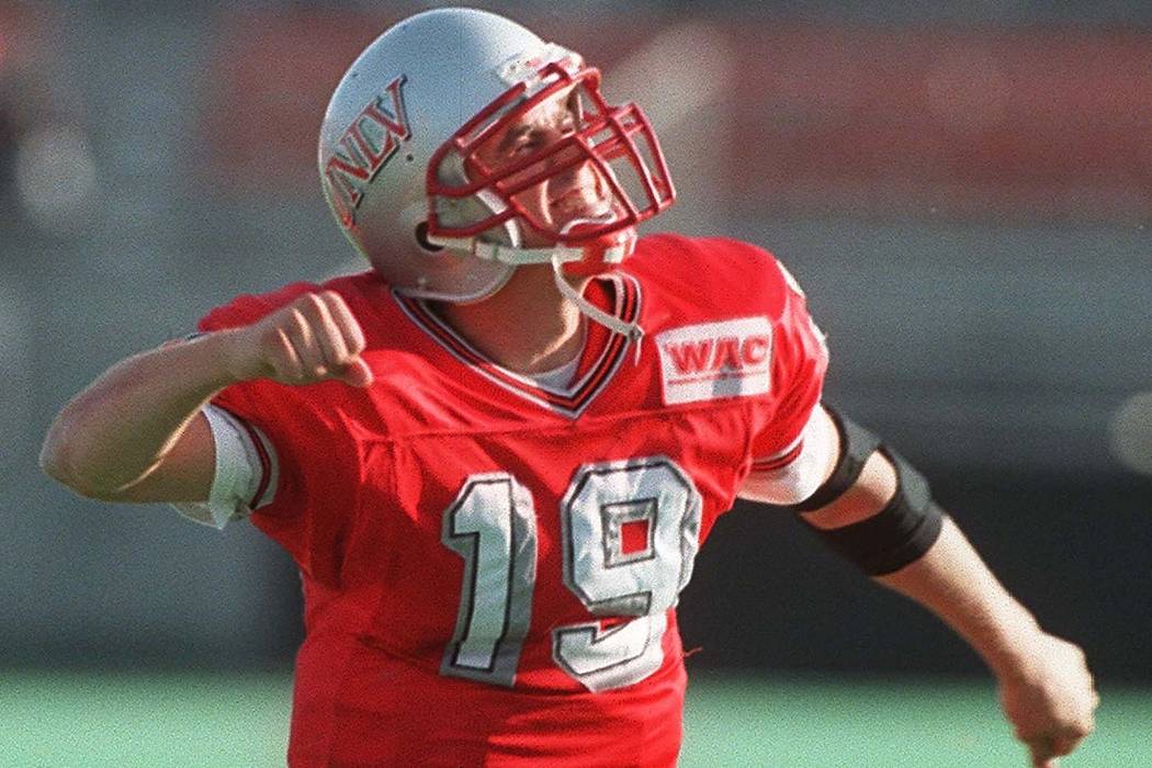 Sports 11 16 96 UNLV quarterback 19 Jon Denton gets fired up in the fourth quarter of the after ...