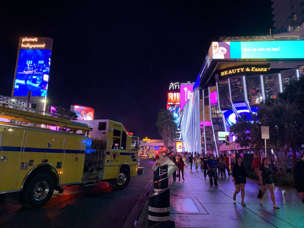 Crews respond to a report of a fire Monday, Oct. 21, 2019, at The Cosmopolitan on the Las Vegas ...