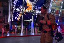 Crews respond to a report of a fire Monday, Oct. 21, 2019, at The Cosmopolitan on the Las Vegas ...