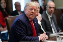 President Donald Trump speaks during a Cabinet meeting in the Cabinet Room of the White House, ...