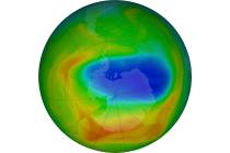 This image made available by NASA shows a map of a hole in the ozone layer over Antarctica on S ...