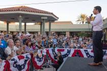Pete Buttigieg speaks to the crowd at the East Las Vegas Community Center on Tuesday, Oct. 22, ...