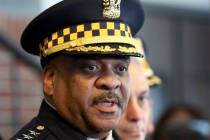 FILE--In this March 26, 2019, file photo, Chicago Police Superintendent Eddie Johnson speaks du ...