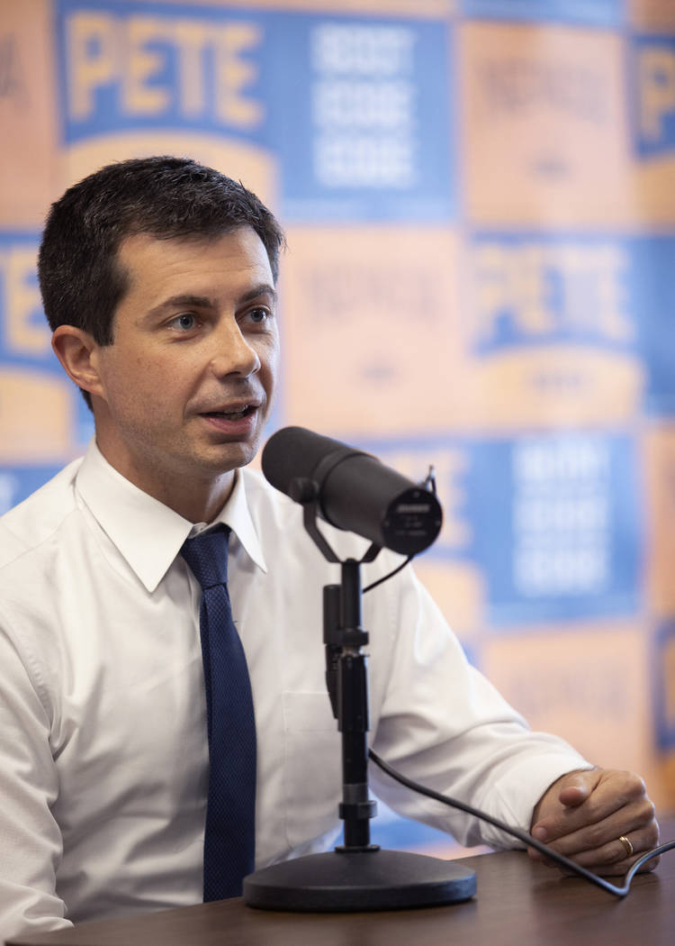 Presidential candidate Pete Buttigieg speaks with the Las Vegas Review-Journal at his campaign ...