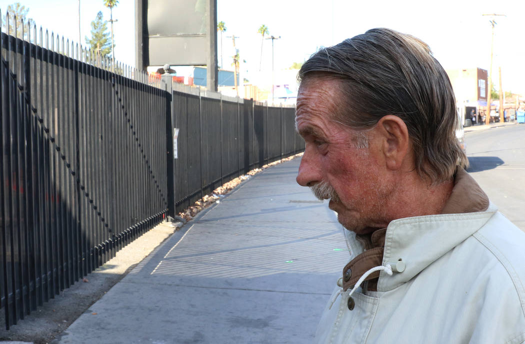 Bobby B., 68, speaks during an interview with the Las Vegas Review-Journal outside the Courtyar ...