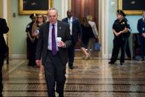 Senate Minority Leader Sen. Chuck Schumer of N.Y., walks to the Senate Chamber on Capitol Hill ...
