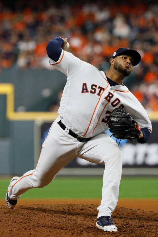 Houston Astros relief pitcher Josh James throws against the Washington Nationals during the eig ...