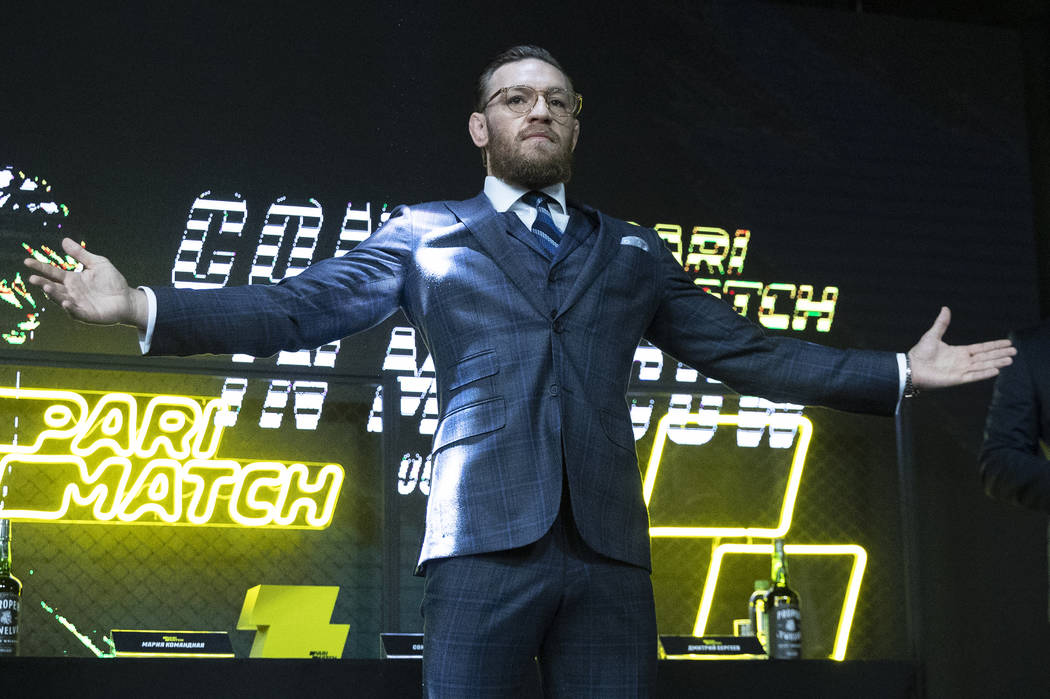 UFC (Ultimate Fighting Championship) fighter Conor McGregor gestures during a news conference i ...