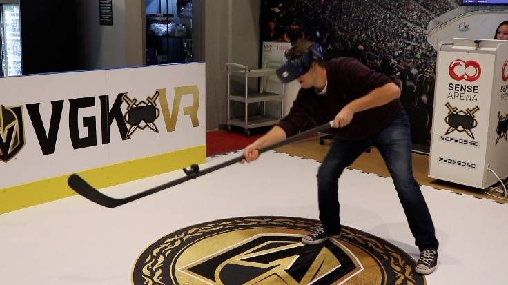 Review-Journal reporter Ben Gotz tries out the Golden Knights' new virtual reality experience, ...