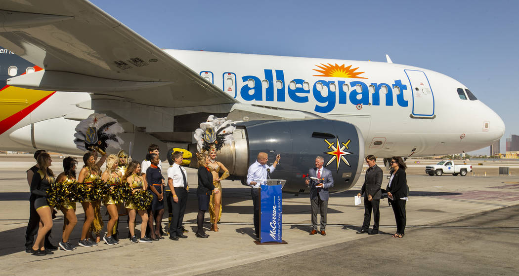 Allegiant Travel Co. Chief Marketing Officer Scott DeAngelo offers a toast as Allegiant unveils ...