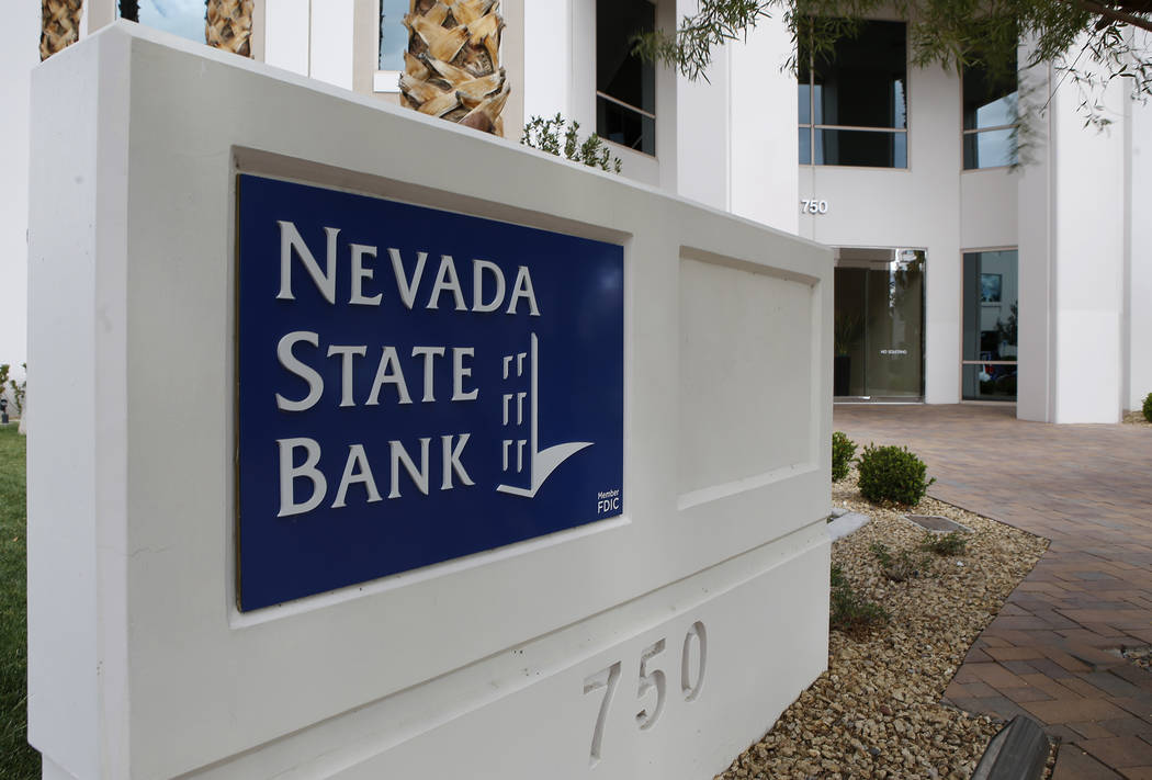 A Nevada State Bank sign outside of the bank which is located at 750 E Warm Springs Rd on Thurs ...