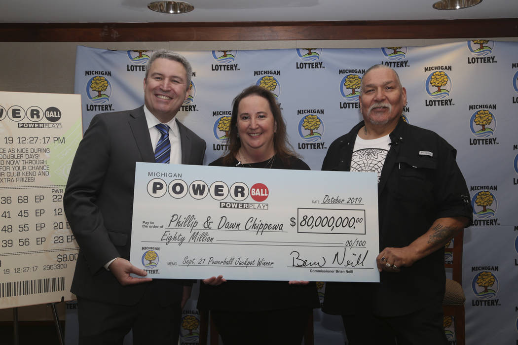 This Wednesday, Oct. 23, 2019 photo provided by the Michigan State Lottery in Lansing, Mich., s ...