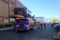 North Las Vegas Fire Department crews work at the scene of a fire at the Cannery casino on Frid ...
