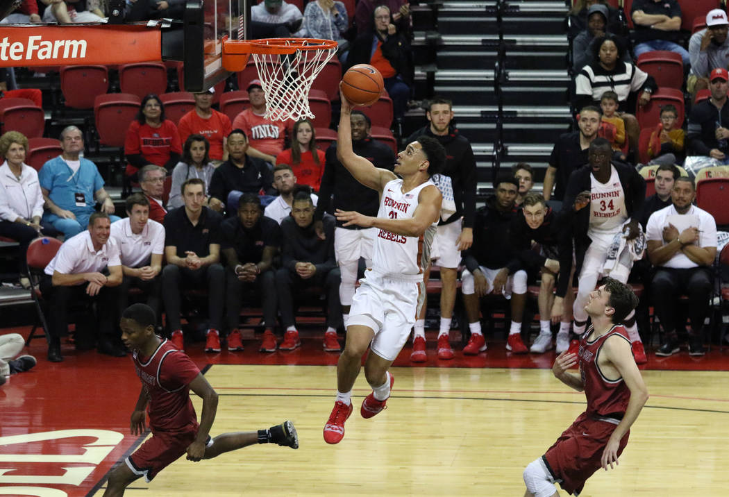 UNLV's guard Marvin Coleman (31) goes for the basket against West Coast Baptist during the seco ...