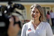 In this Nov. 6, 2018 file photo, Katie Hill, then a Democratic Party candidate from California' ...