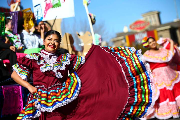 A member of Ballet Folklorico Flor de Castilla, of Reno, participates in the annual Nevada Day ...