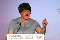 Democratic Unionist Party leader Arlene Foster speaks to delegates at the party's annual confer ...