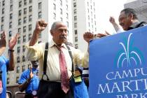 FILE - In an Aug. 24, 2010 file photo, Congressman John Conyers, left, greets the Rev. Jesse Ja ...