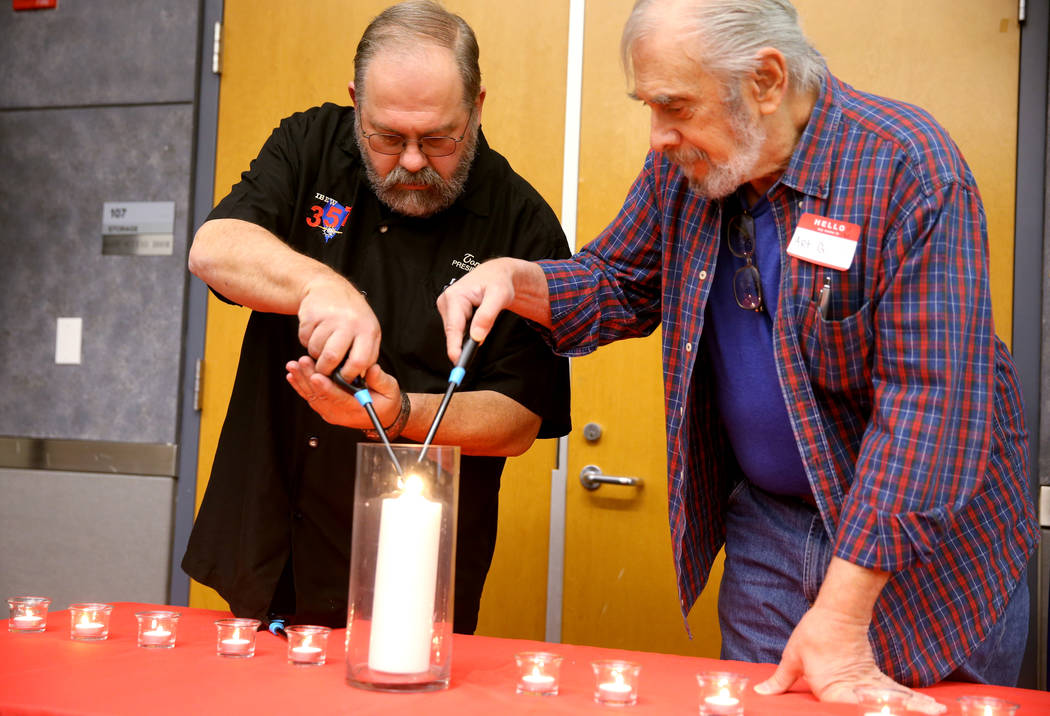 Former Nevada Test Site workers, Charles Stetson, 55, left, and Art Goldberger, both of Las Veg ...