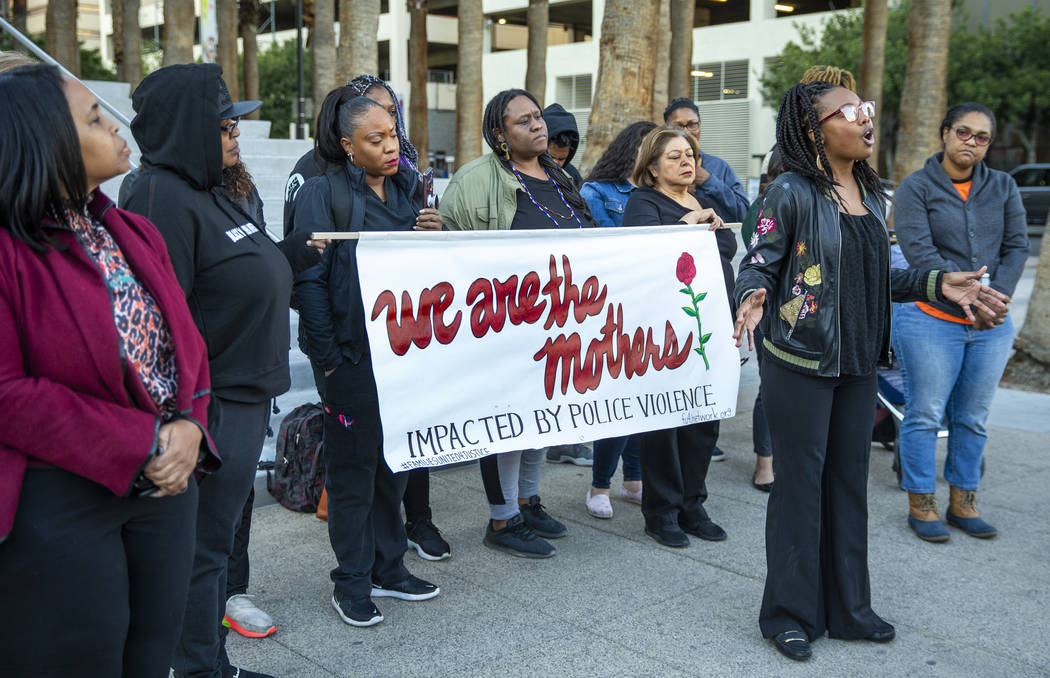 Marcie Wells speaks during the National Day of Outrage rally outside the Regional Justice Cente ...