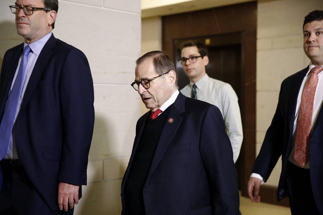 Rep. Jerrold Nadler, D-N.Y., center, walks to a secure area of the Capitol where Army Lt. Col. ...