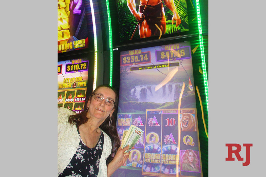 While playing on a Tarzan slot machine in The STRAT’s Link Slot Lounge, Jacqueline Skibb ...