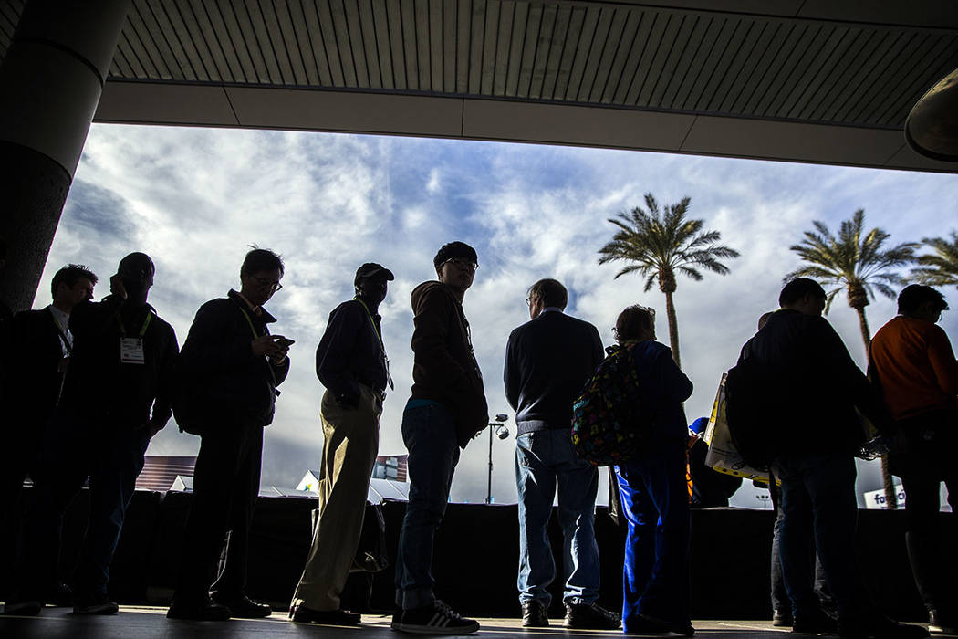 The sidewalks are packed outside the Las Vegas Convention Center during the last day of CES 201 ...