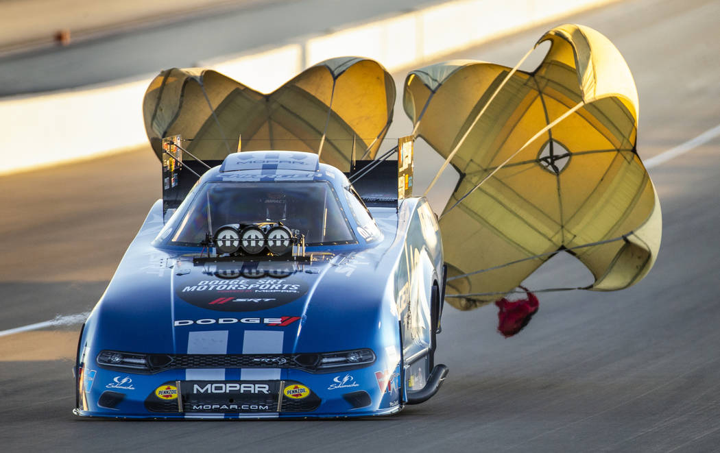 Funny Car racer Matt Hagan wins the final round during the Dodge NHRA Nationals at the Las Vega ...