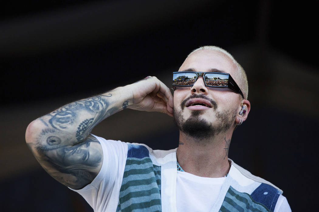 J Balvin performs on the Gentilly Stage with backup dances during the New Orleans Jazz & He ...