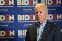 Democratic presidential candidate, former Vice President Joe Biden, speaks during an interview ...