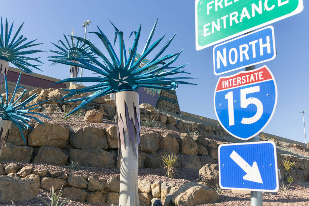 Steel cactus sculptures at the Starr Avenue-Interstate 15 interchange in Las Vegas on Friday, N ...