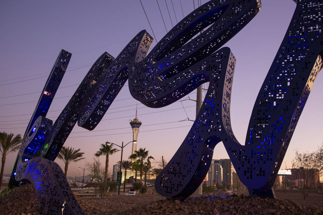 Sculptures that decorate South Grand Central Parkway and West Charleston Boulevard in Las Vegas ...
