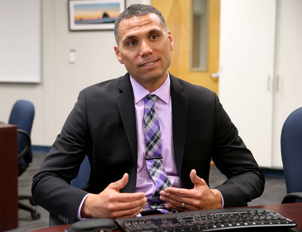 Principal Anthony Nunez talks about his school's efforts to fight truancy during an interview i ...