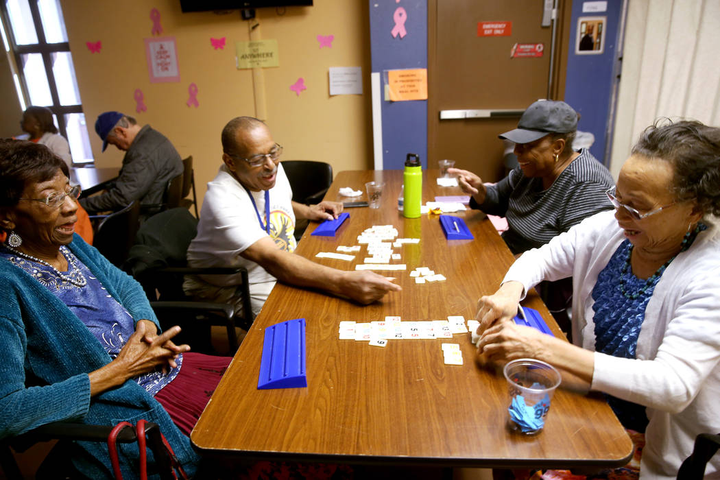 Pearlie Baker, 78, from left, Richard Green, 71, Dora Rice, 76, and Jo Washington, 80, play &qu ...