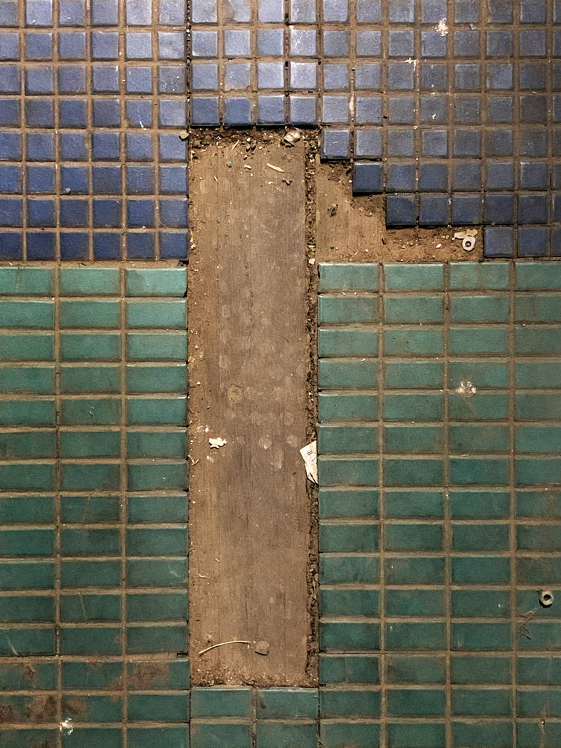 Missing tile in the concession area at the historic Huntridge Theater pictured on Thursday, Oct ...