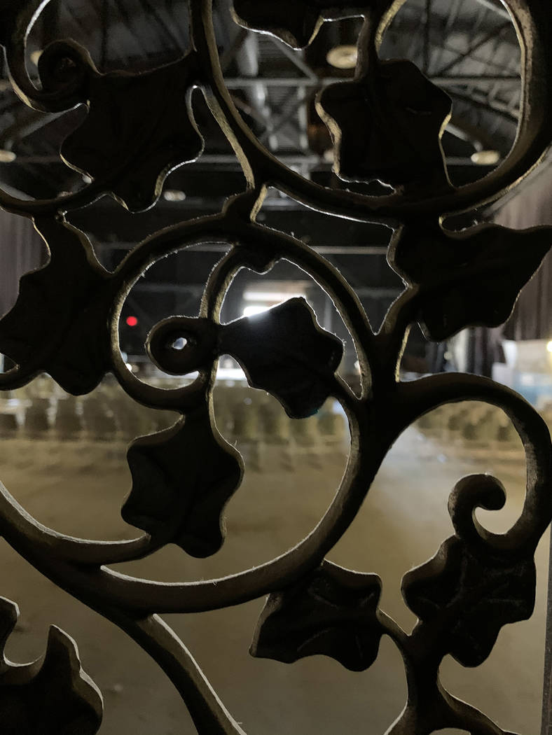 Decorative metal railing surrounds the sound booth at the historic Huntridge Theater on Thursda ...