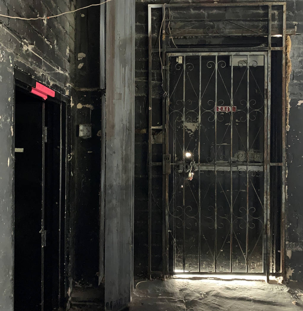 An exit corridor inside the historic Huntridge Theater photographed on Thursday, Oct. 31, 2019, ...