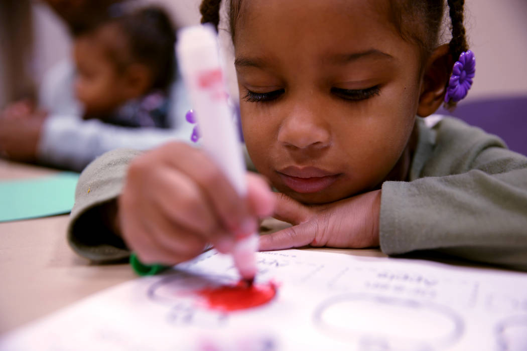 Loriella Keyes, 3, during a "Fun to Play" session at Alexander Library in North Las V ...