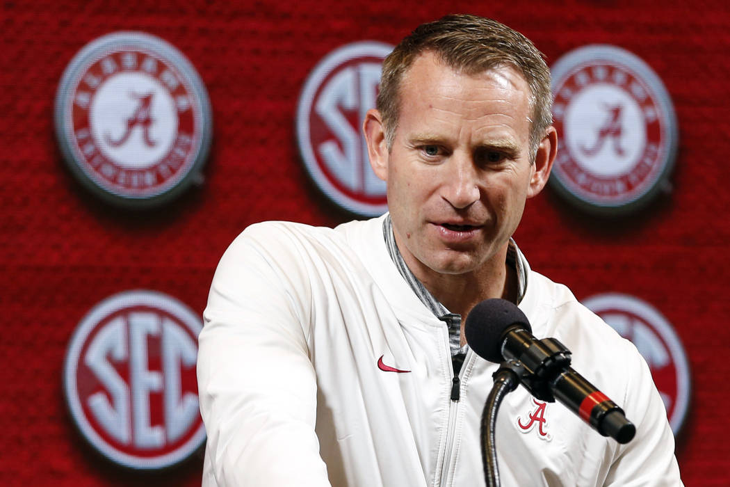Alabama head coach Nate Oats speaks during the Southeastern Conference NCAA college basketball ...