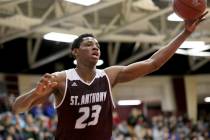 St. Anthony's Charles Bassey (23) in action against Hudson Catholic during a high school basket ...