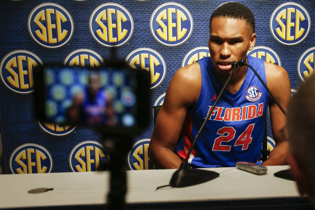 Florida's Kerry Blackshear Jr speaks during the Southeastern Conference NCAA college basketball ...