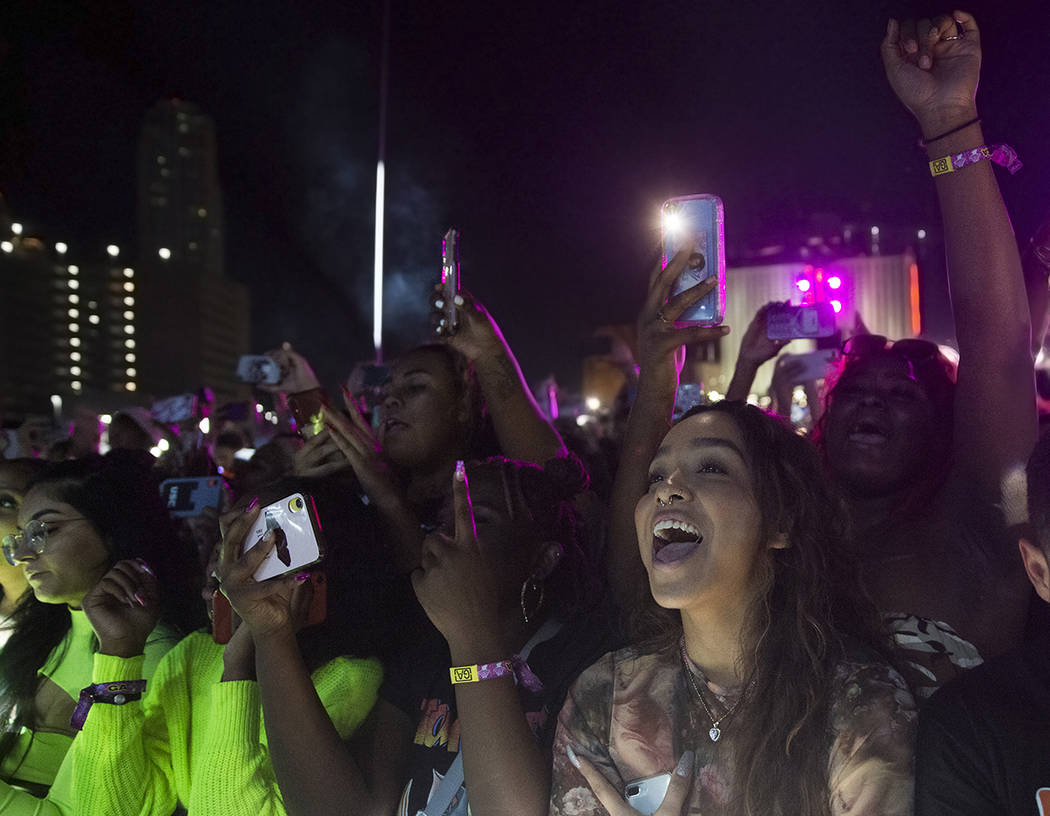 Fans cheer for Summer Walker on the Roll the Dice stage during the Day N Vegas music festival o ...